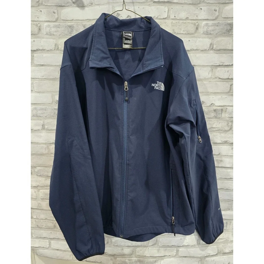 The North Face Apex‎ Men XL Full Zip Hooded Softshell Jacket Blue Drawstring Hem